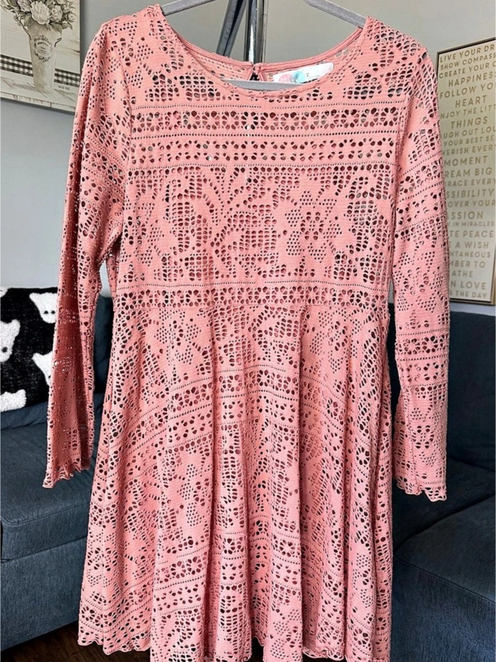 Free People Lace Mini Dress in Peach Size Large